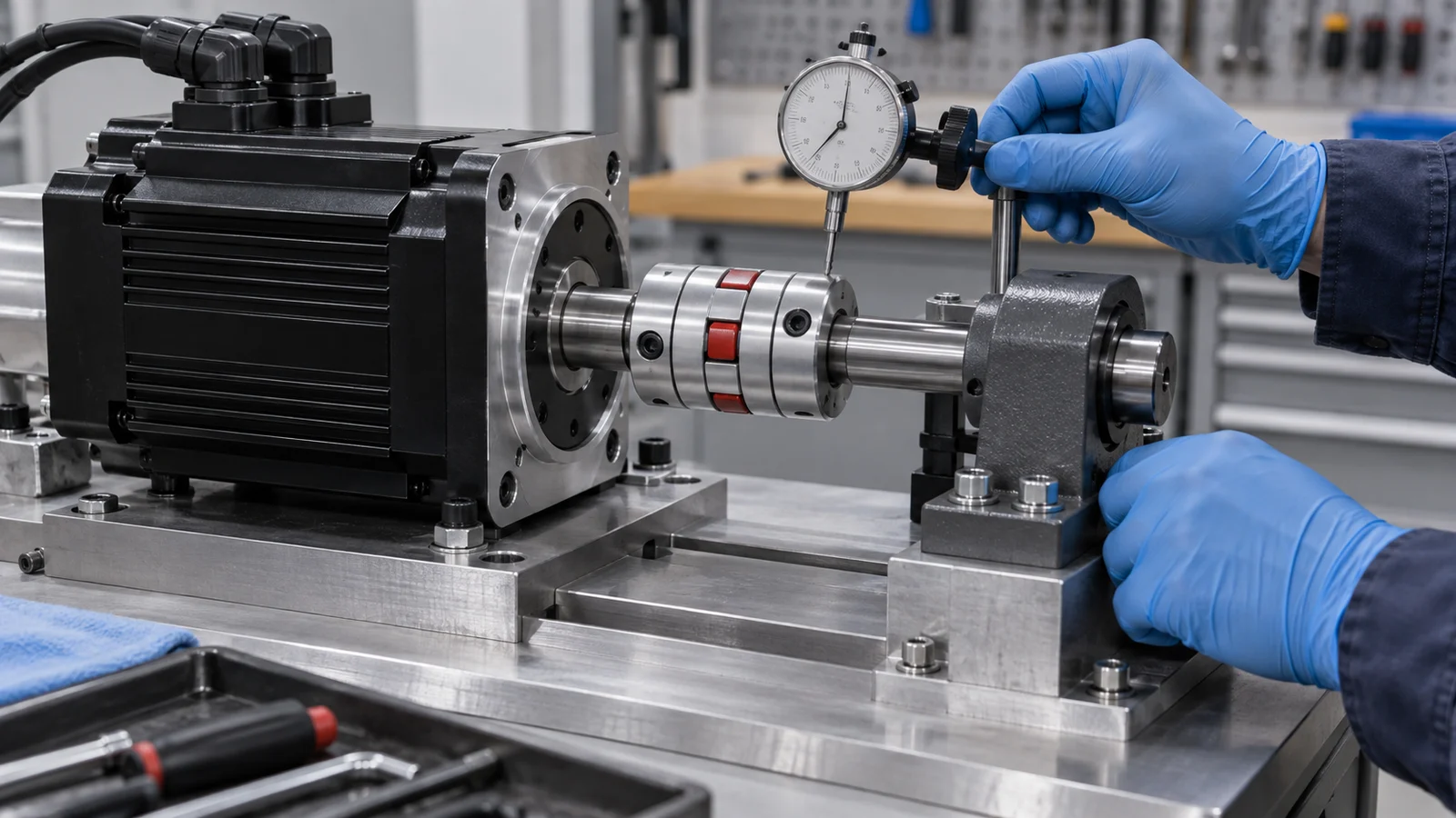 Dial-indicator check of servo coupling alignment